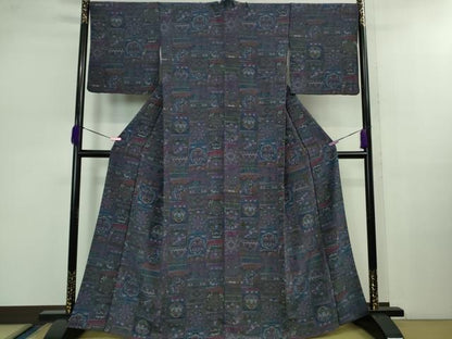 平和屋本店■極上　前田仁仙　仁仙更紗　小紋　仁仙花布　反端付き　逸品　DZAB0885kh5