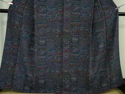 平和屋本店■極上　前田仁仙　仁仙更紗　小紋　仁仙花布　反端付き　逸品　DZAB0885kh5