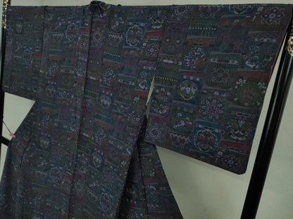 平和屋本店■極上　前田仁仙　仁仙更紗　小紋　仁仙花布　反端付き　逸品　DZAB0885kh5