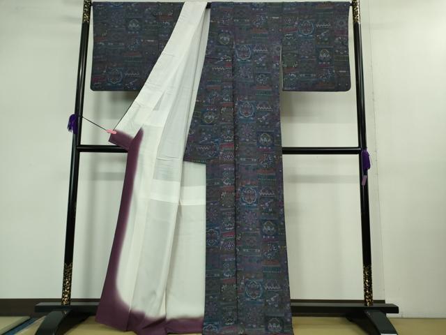 平和屋本店■極上　前田仁仙　仁仙更紗　小紋　仁仙花布　反端付き　逸品　DZAB0885kh5