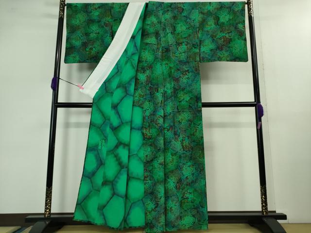 平和屋本店▽極上 前田仁仙 仁仙更紗 小紋 単衣 京友禅 仁仙花布 反端付き 逸品 DZAB0887kh5