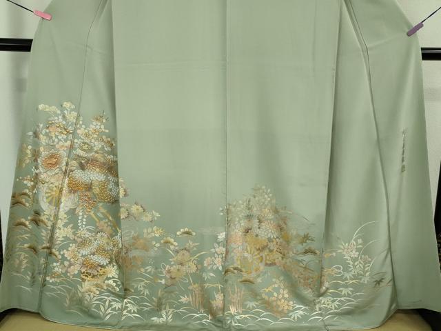 平和屋本店■極上　金彩友禅　卓越技能者・名工・和田光正　訪問着　花車　花籠　柳鼠色地　暈し染め　金銀彩　逸品　未使用　DZAB0891kh5