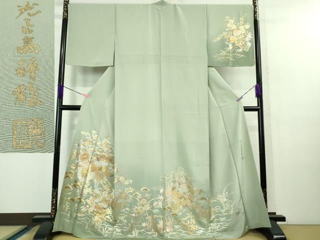 平和屋本店■極上　金彩友禅　卓越技能者・名工・和田光正　訪問着　花車　花籠　柳鼠色地　暈し染め　金銀彩　逸品　未使用　DZAB0891kh5