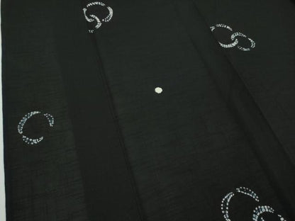 平和屋着物＊極上 夏物 小紋 紬地 絞り染め 輪重ね 黒地 逸品 DZAB0898kh5