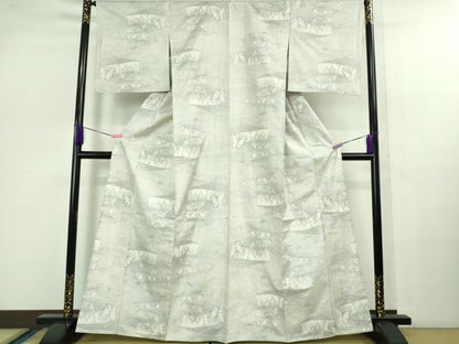 平和屋着物▽極上 本場大島紬 白大島 単衣 7マルキ 鬘帯舞蝶文 逸品 DZAB0900kh5