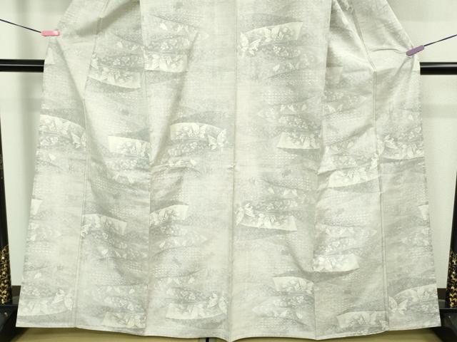 平和屋着物▽極上 本場大島紬 白大島 単衣 7マルキ 鬘帯舞蝶文 逸品 DZAB0900kh5