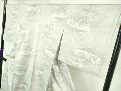 平和屋着物▽極上 本場大島紬 白大島 単衣 7マルキ 鬘帯舞蝶文 逸品 DZAB0900kh5