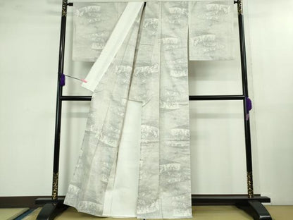 平和屋着物▽極上 本場大島紬 白大島 単衣 7マルキ 鬘帯舞蝶文 逸品 DZAB0900kh5