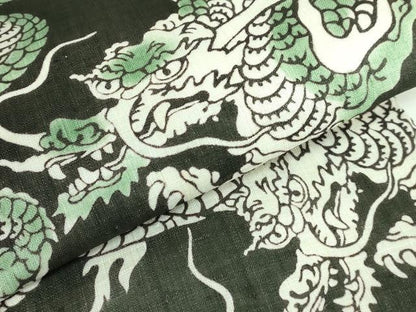 平和屋本店■極上　夏物　和染紅型　栗山紅型　栗山吉三郎　九寸名古屋帯　本大麻帯　龍　反端付き　逸品　新品　DZAB0941kh5