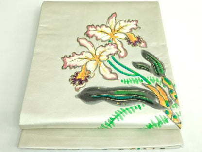 平和屋本店■超希少　染彩芸術の巨匠　皆川月華　太鼓柄袋帯　手描き　刺繍　枝花文　金銀糸　逸品　DZAB0948kh5