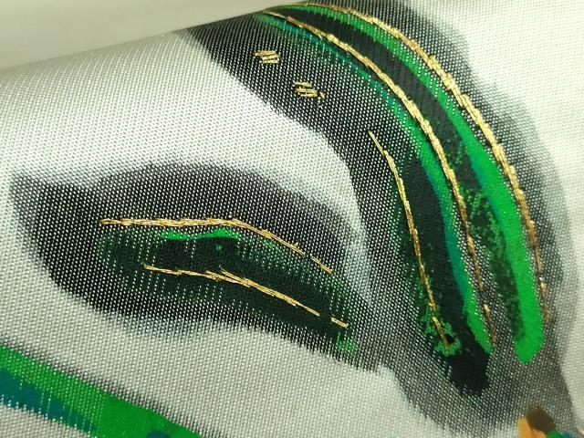 平和屋本店■超希少　染彩芸術の巨匠　皆川月華　太鼓柄袋帯　手描き　刺繍　枝花文　金銀糸　逸品　DZAB0948kh5
