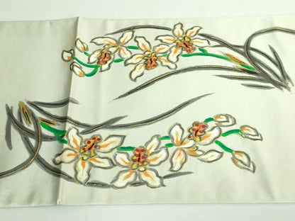 平和屋本店■超希少　染彩芸術の巨匠　皆川月華　太鼓柄袋帯　手描き　刺繍　枝花文　金銀糸　逸品　DZAB0948kh5