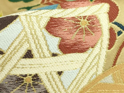 平和屋着物●極上 西陣 白綾苑大庭 六通柄袋帯 花籠春秋文 金糸 証紙付き 逸品 DZAB0953kh5