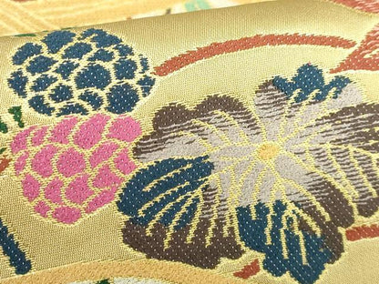 平和屋着物●極上 西陣 白綾苑大庭 六通柄袋帯 花籠春秋文 金糸 証紙付き 逸品 DZAB0953kh5