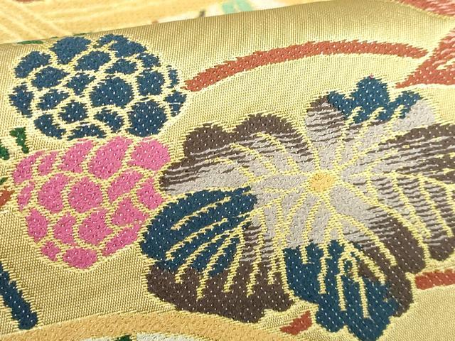 平和屋着物●極上 西陣 白綾苑大庭 六通柄袋帯 花籠春秋文 金糸 証紙付き 逸品 DZAB0953kh5