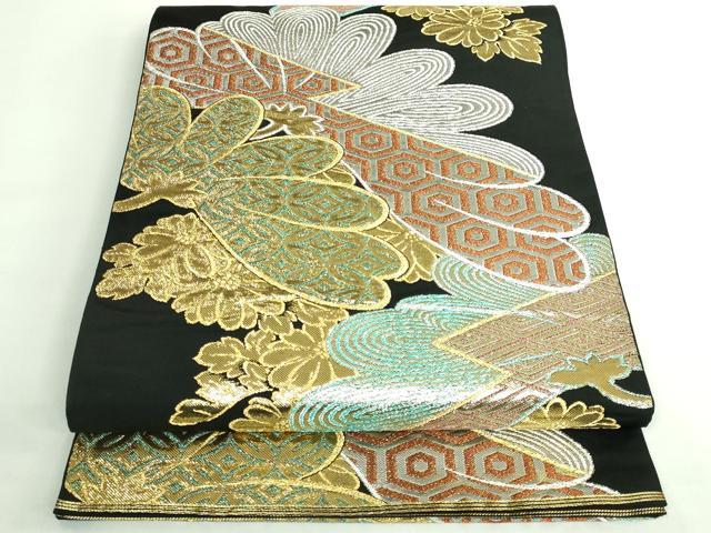 平和屋着物●極上 西陣 川島織物 六通柄 本袋帯 裏菊 黒地 金銀糸 逸品 DZAB0959kh5