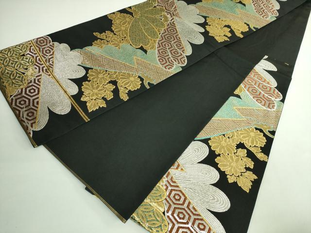 平和屋着物●極上 西陣 川島織物 六通柄 本袋帯 裏菊 黒地 金銀糸 逸品 DZAB0959kh5