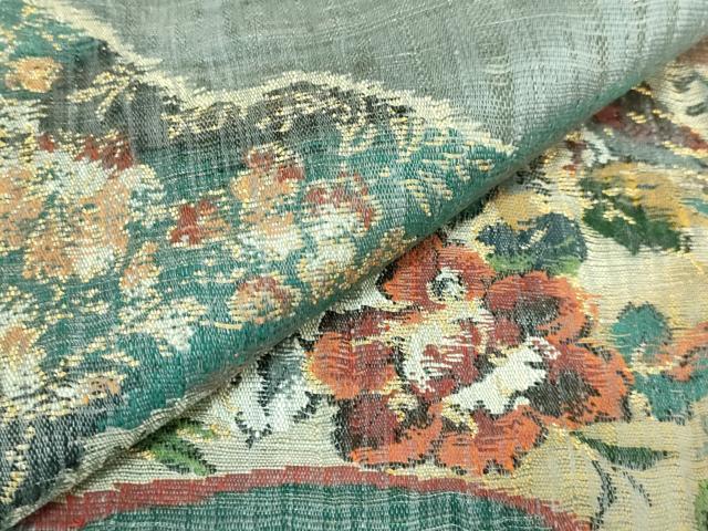 平和屋着物●極上 西陣 老舗 渡文謹製 手織 すくひ 両面 太鼓柄袋帯 スリーシーズン帯 花鳥文 金糸 証紙付き 逸品 DZAB0968kh5