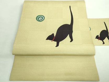 平和屋着物＊極上 夏物 九寸名古屋帯 黒猫 逸品 DZAB0977kh5