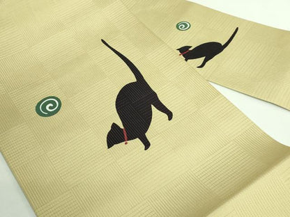 平和屋着物＊極上 夏物 九寸名古屋帯 黒猫 逸品 DZAB0977kh5