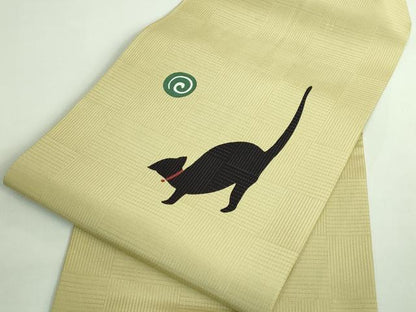 平和屋着物＊極上 夏物 九寸名古屋帯 黒猫 逸品 DZAB0977kh5