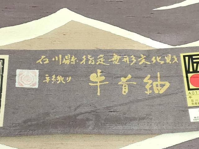 平和屋着物●極上 石川県指定無形文化財 牛首紬 白山工房 手織り 九寸開き名古屋帯 遠山文 証紙付き 逸品 DZAB0980kh5