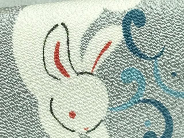 平和屋着物●極上 九寸名古屋帯 立波に兎 灰色地 鬼しぼ縮緬 逸品 DZAB0986kh5