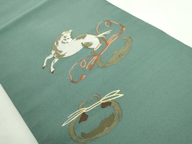平和屋着物●極上 爪掻き本綴れ 八寸名古屋帯 瓢箪 馬 革色地 逸品 DZAB0990kh5