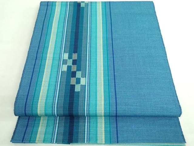 平和屋着物●極上　沖縄県伝統工芸品　八重山ミンサー　手織り　八寸名古屋帯　間道　綿　逸品　DZAB5075kh6 平和屋着物○極上 沖縄県伝統工芸品 八重山ミンサー 手織り 八寸名古屋