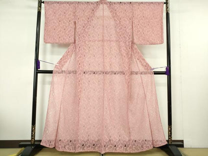 平和屋本店∴極上　夏物　浴衣・小紋兼用　レース　花唐草文　オールドローズ色　逸品　新品　DZAB10071kh6
