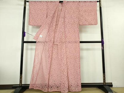 平和屋本店∴極上　夏物　浴衣・小紋兼用　レース　花唐草文　オールドローズ色　逸品　新品　DZAB10068kh6