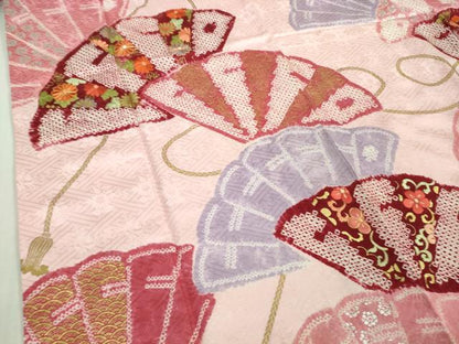 平和屋本店■極上　創業460年・千總　振袖　刺繍　絞り　檜扇花文　金銀彩　阪急百貨店扱い　逸品　DZAB1009kh5