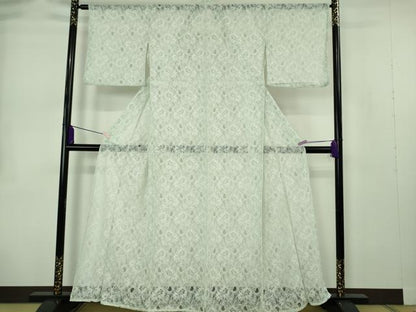平和屋本店∴極上　夏物　浴衣・小紋兼用　レース　花唐草文　スカイグリーン色　逸品　新品　DZAB10134kh6