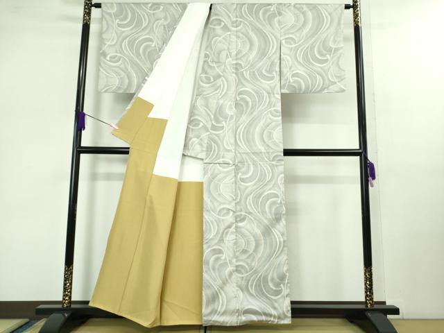 平和屋本店■極上　本場大島紬　白大島紬　桑原織物 二代目　桑原啓之介　7マルキ　片羽白絣　海流　証紙付き　逸品　DZAB1017kh5