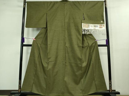 平和屋着物●極上 石川県指定無形文化財 牛首紬 白山工房 手織り 色無地 藍媚茶色 やまと金ラベル 証紙付き 逸品 DZAB1023kh5