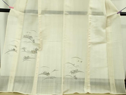 平和屋着物＊極上 夏物 民芸手織 生つむぎ 訪問着 手描き 風景文 象牙色地 証紙付き 逸品 DZAB1027kh5