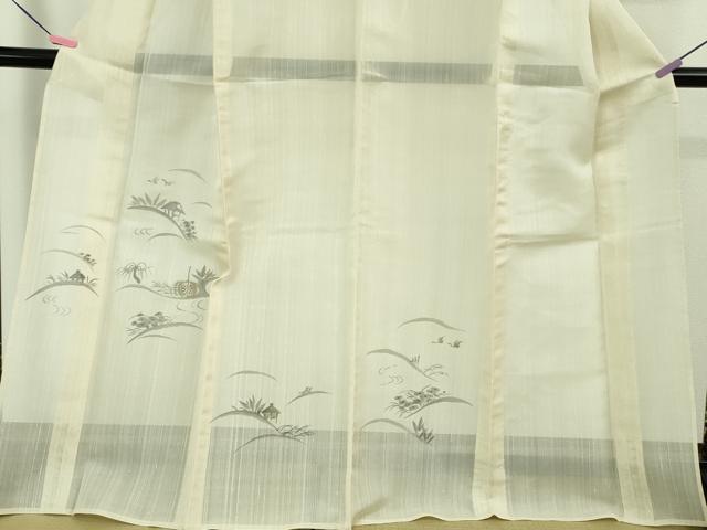 平和屋着物＊極上 夏物 民芸手織 生つむぎ 訪問着 手描き 風景文 象牙色地 証紙付き 逸品 DZAB1027kh5