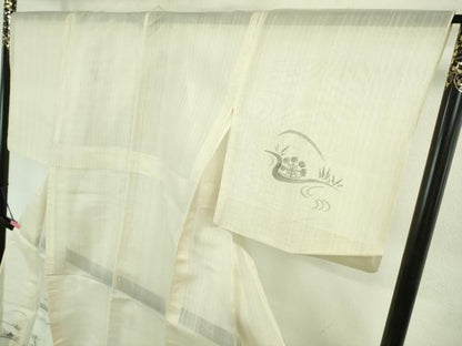 平和屋着物＊極上 夏物 民芸手織 生つむぎ 訪問着 手描き 風景文 象牙色地 証紙付き 逸品 DZAB1027kh5