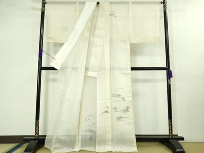 平和屋着物＊極上 夏物 民芸手織 生つむぎ 訪問着 手描き 風景文 象牙色地 証紙付き 逸品 DZAB1027kh5