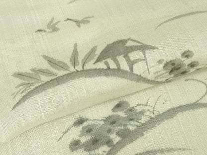 平和屋着物＊極上 夏物 民芸手織 生つむぎ 訪問着 手描き 風景文 象牙色地 証紙付き 逸品 DZAB1027kh5