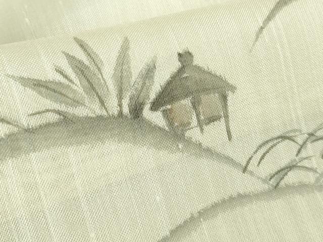 平和屋着物＊極上 夏物 民芸手織 生つむぎ 訪問着 手描き 風景文 象牙色地 証紙付き 逸品 DZAB1027kh5