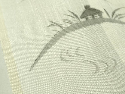 平和屋着物＊極上 夏物 民芸手織 生つむぎ 訪問着 手描き 風景文 象牙色地 証紙付き 逸品 DZAB1027kh5