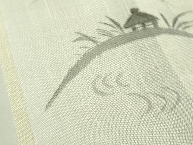 平和屋着物＊極上 夏物 民芸手織 生つむぎ 訪問着 手描き 風景文 象牙色地 証紙付き 逸品 DZAB1027kh5