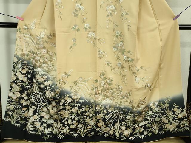平和屋本店■極上　訪問着　駒刺繍　枝垂れ花文　砥粉色地　暈し染め　金彩　逸品　DZAB1038kh5