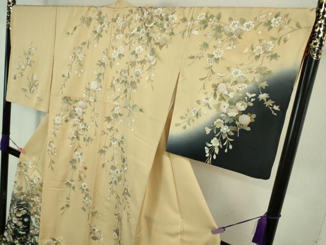 平和屋本店■極上　訪問着　駒刺繍　枝垂れ花文　砥粉色地　暈し染め　金彩　逸品　DZAB1038kh5