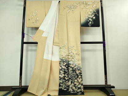 平和屋本店■極上　訪問着　駒刺繍　枝垂れ花文　砥粉色地　暈し染め　金彩　逸品　DZAB1038kh5