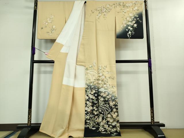 平和屋本店■極上　訪問着　駒刺繍　枝垂れ花文　砥粉色地　暈し染め　金彩　逸品　DZAB1038kh5