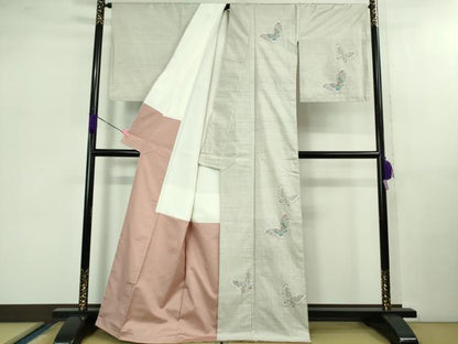 平和屋本店■極上　都喜ヱ門　本場大島紬　白大島　訪問着　舞蝶文　藤絹織物謹製　逸品　未使用　DZAB1049kh5