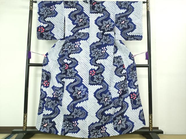 平和屋着物∴極上 夏物 浴衣 有松鳴海絞り 流水花文 綿 逸品 DZAB1051kh5