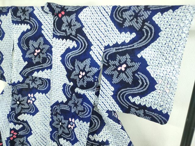 平和屋着物∴極上 夏物 浴衣 有松鳴海絞り 流水花文 綿 逸品 DZAB1051kh5